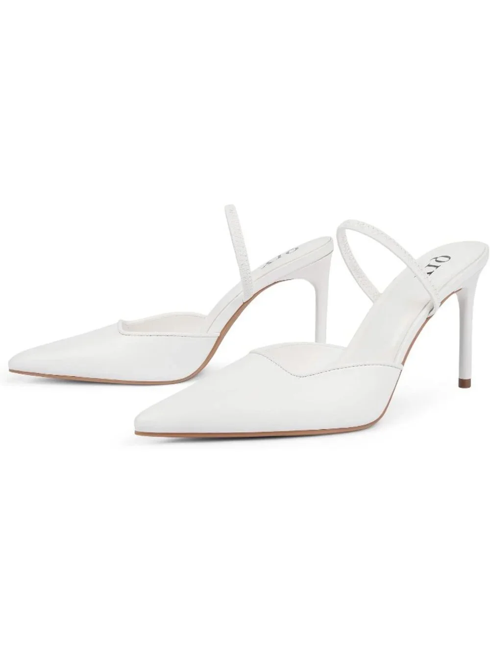 Women White Pu Leather Closed Pointed Toe Sexy Slip on Backless High Heel Sandal